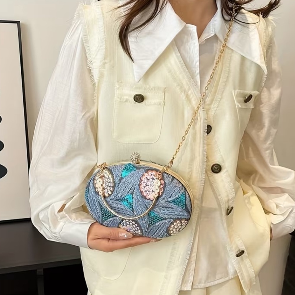 💎👛💎 BLUE WHITE GOLD & SILVER SEQUIN EMBELLISHED ELEGANT WOMEN’S HANDBAG❗️💎👛💎